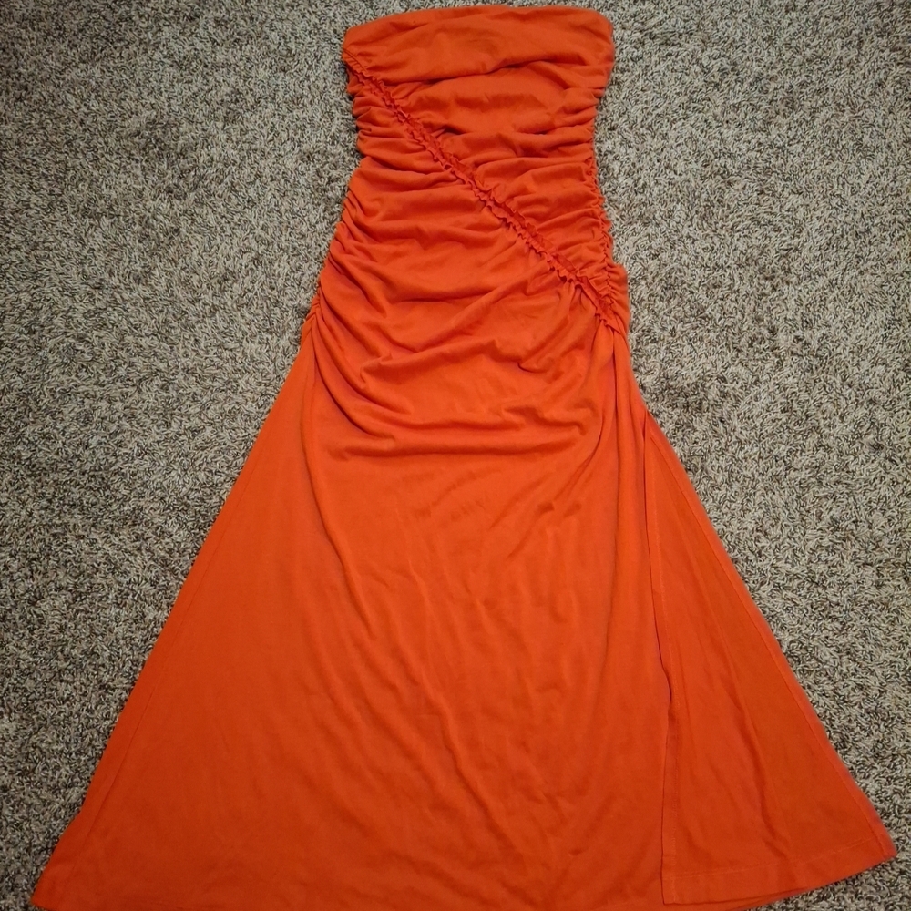 Anthropologie Vibrant Orange Strapless Dress